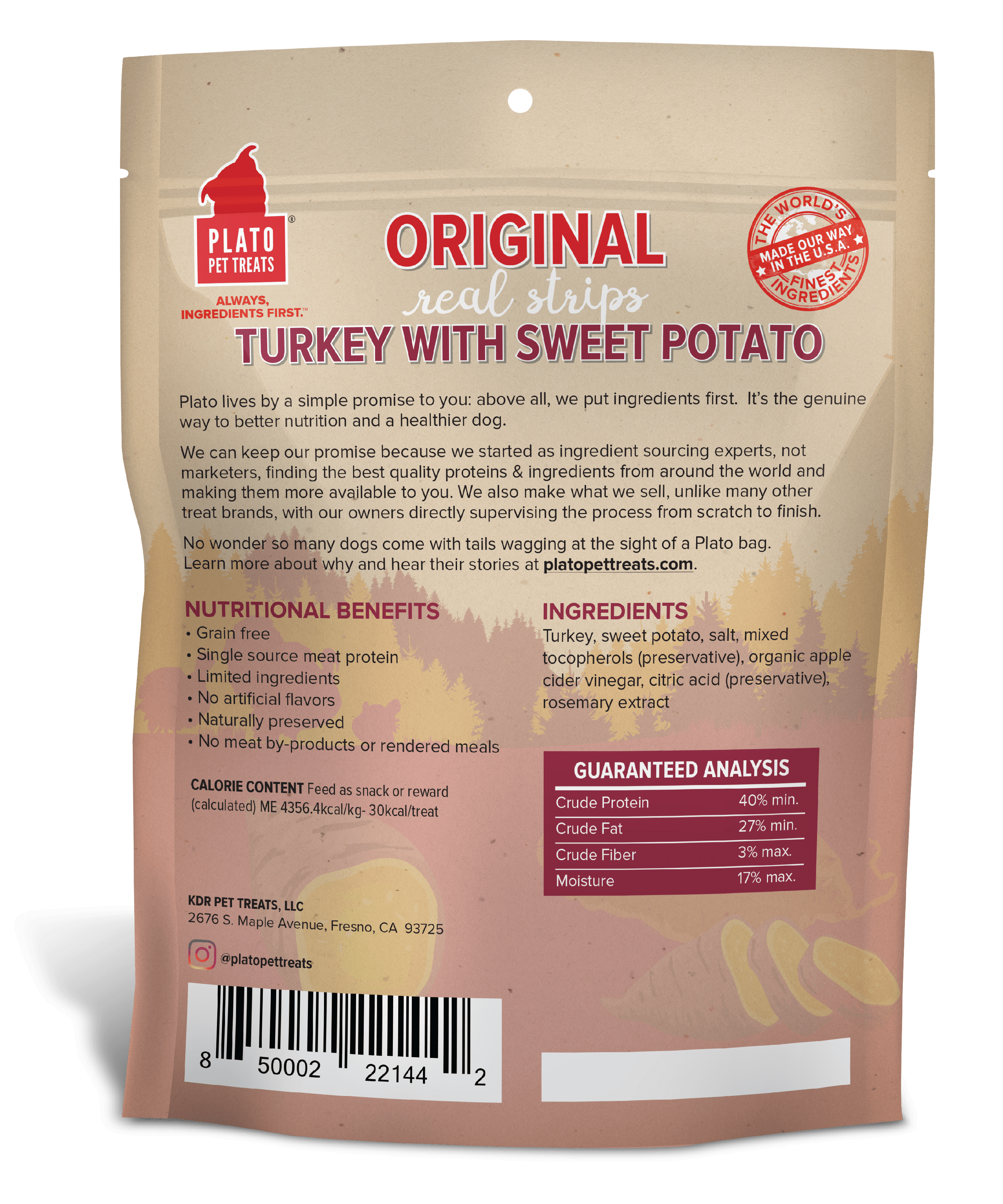 Plato Original Real Strips Turkey & Sweet Potato Grain-Free Dog Treats, 18 Oz.