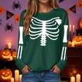 thumbnail image 2 of Enyan Women'S Halloween Sweatshirt Funny Skeleton Shirts Long Sleeve Holiday Fall Tee Tops Womens Halloween Shirts Green,M, 2 of 2