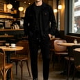 thumbnail image 4 of Kalauyu Two Piece Outfit Sets for Men Long Sleeve Button Down Shacket Jacket and Drawstring Jogger Pants Matching Set Casual Walking Suit, 4 of 7
