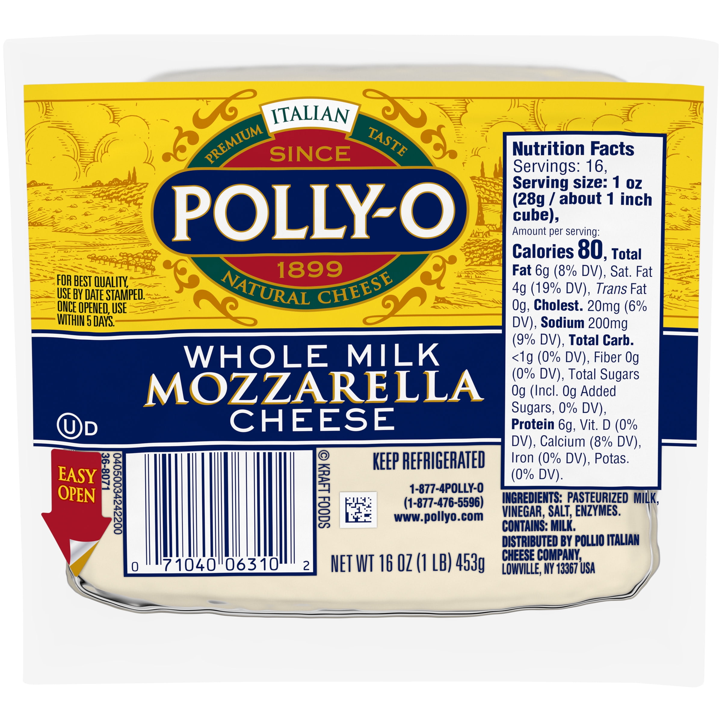PollyO Mozzarella Cheese Chunk with Whole Milk, 16 oz Pack