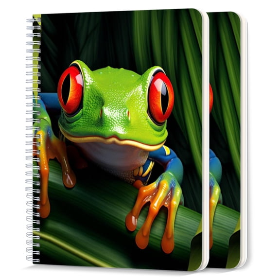Spiral Notebook,College Ruled Journal,8.26" x 5.71" 50 Sheets/100 Pages,2 Pack - Red-Eyed Tree Frog Perched on The Edge of Emerald Green Leaf