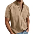 thumbnail image 2 of Mens Work Shirt Short Sleeve Relaxed Fit Classic Solid Color Button Down Mens Activities Shirt,Khaki,M, 2 of 8