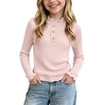 thumbnail image 2 of Sakuulaan Girls Long Sleeve Tops,Ribbed Knit Ruffle Neck Lace Button Fall Winter School Casual Shirt, 2 of 6
