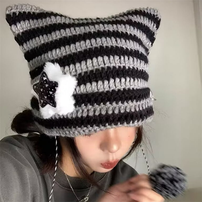 Shuttle tree Crochet Hats for Women Cat Beanie Vintage