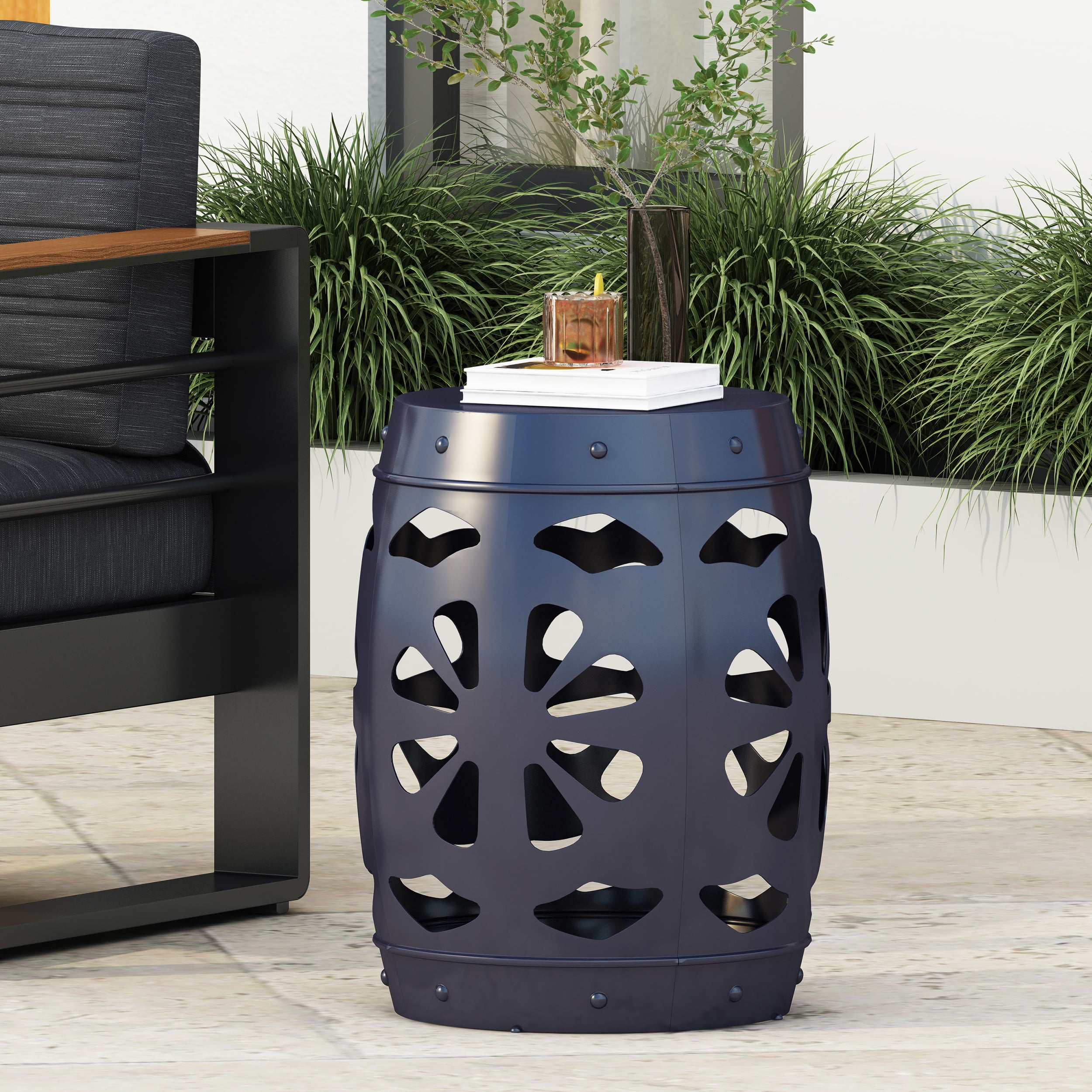 Burkehaven Metal Outdoor Side Table, Navy Blue