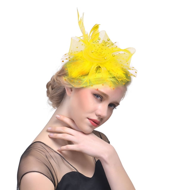 Hat for Women Tea Party Headband Wedding Flower Cocktail Mesh Feathers Hair Clip