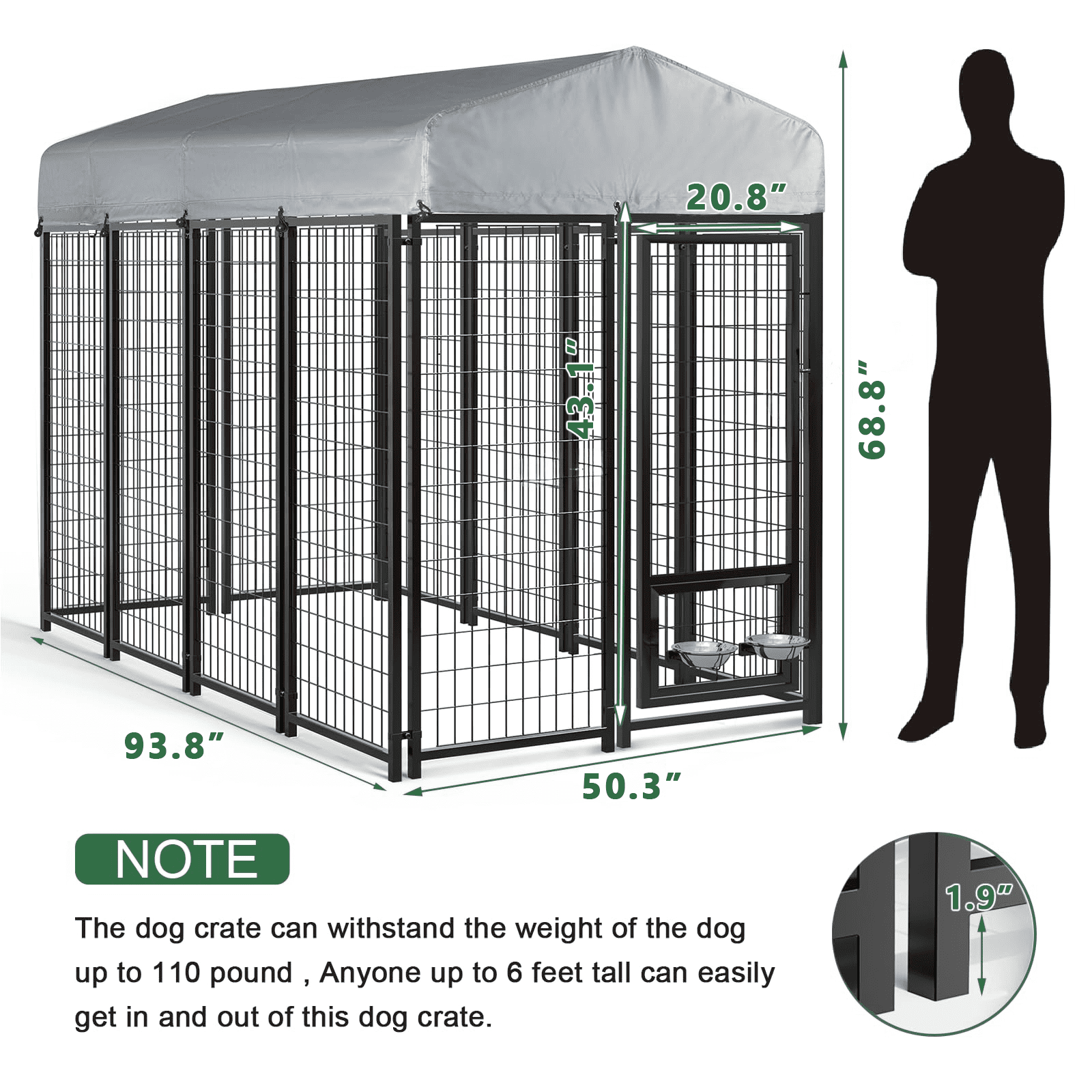 Waleaf 8x4x6 FT Outdoor Dog Kennel for Large Dogs,Large Outdoor Dog Kennel,Pet Dog Run Enclosures for Dog Crate Outdoor Metal Galvanized Welded with Waterproof UV-Resistant Cover and Secure Lock