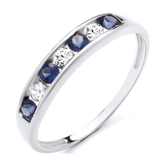 1.5Ct Round Cut Simulated Blue Sapphire and Diamond Eternity Band Ring 14K White Gold Plated