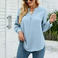 thumbnail image 2 of Defitshape Women's Long Sleeve Top Chiffon Shirt Spring Loose Fit Elegant V Neck Summer Comfy Fashion Blouse Top Sky Blue Small, 2 of 4