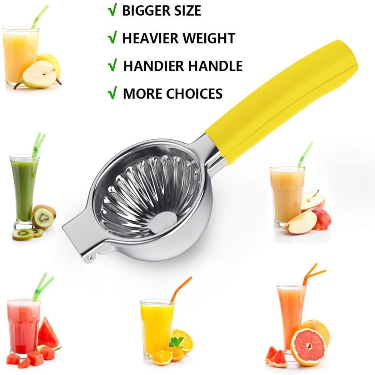 Kepooman 3.54" Handheld Stainless Steel Lemon Squeezer with Non Slip Silicone Handle for Orange Citrus, Yellow Kepooman 3.54" Handheld Stainless Steel Lemon Squeezer with Non Slip Silicone Handle for Orange Citrus, Yellow