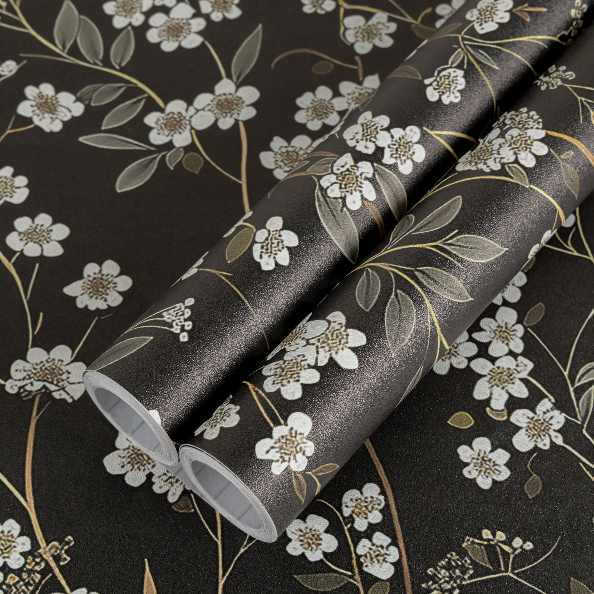 (4 pack) UMIGGEE Floral Wallpaper Peel and Stick Flower Black Wall Paper Self Adhesive Wallpaper 17.7-in x 118-in Contact Paper Removable Wallpaper for Home Decor Wall Covering Old Furniture Renovation