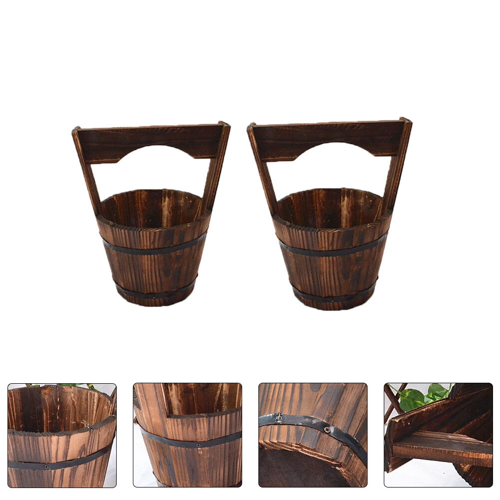 EXHUMKY Rustic Dark Brown Wooden Hanging Planter Set of 2 for and Cactus Indoor Outdoor Decorative Pots