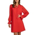 thumbnail image 1 of VISgogo Vestido Corto Mujer, Color Sólido Escote en V Manga Larga Amarre Volante Suelto Una Pieza para Primavera Otoño, S/M/L/XL VISgogo moda, 1 of 9