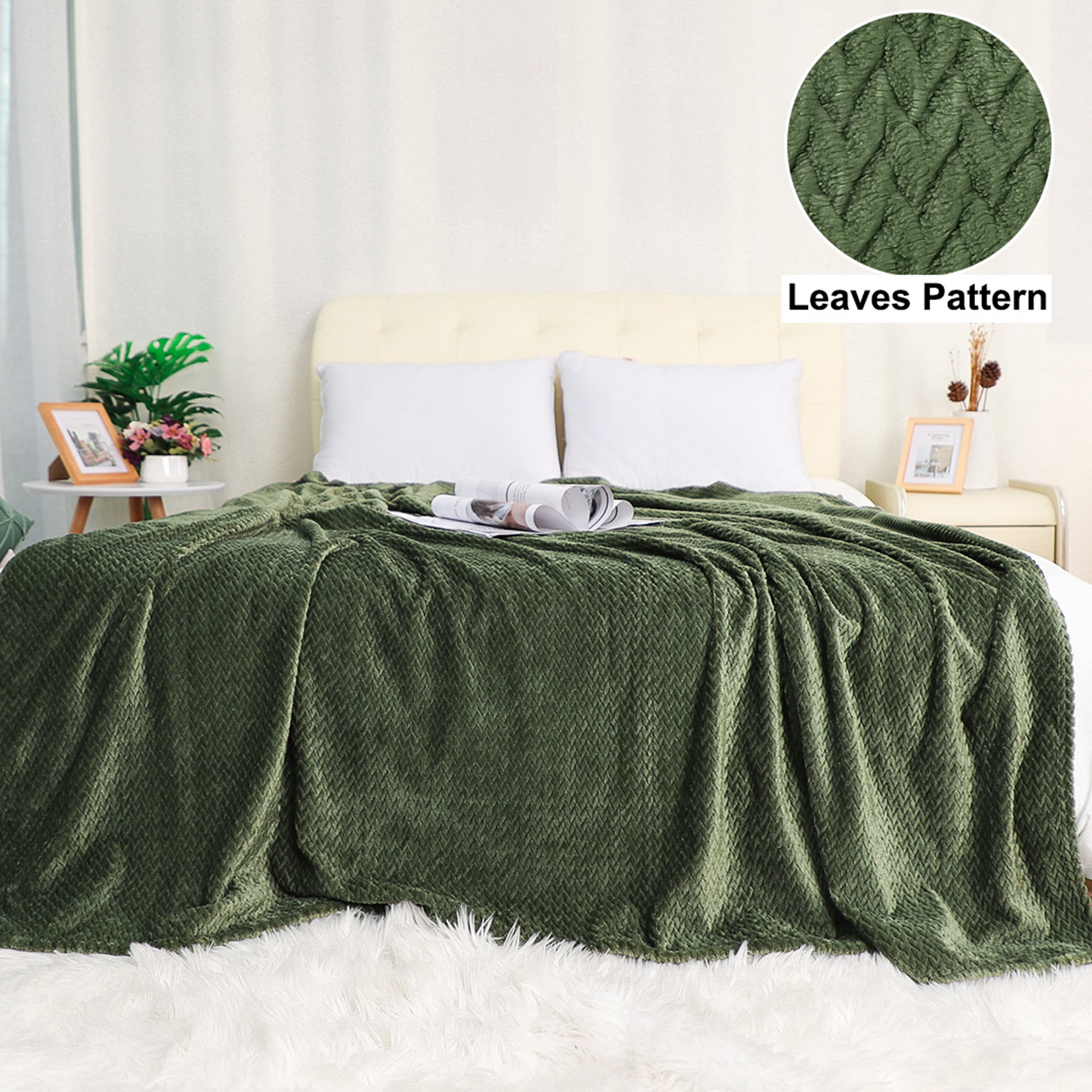 PiccoCasa Flannel Fleece Blanket Twin Size, Soft Plush Lightweight, Army Green, 60"x 78