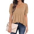 thumbnail image 2 of Women Summer Puff Short Sleeve T-Shirts Babydoll Tops Square Neck Pleated Flowy Trendy Tunic Casual Tops for Leggings, 2 of 4