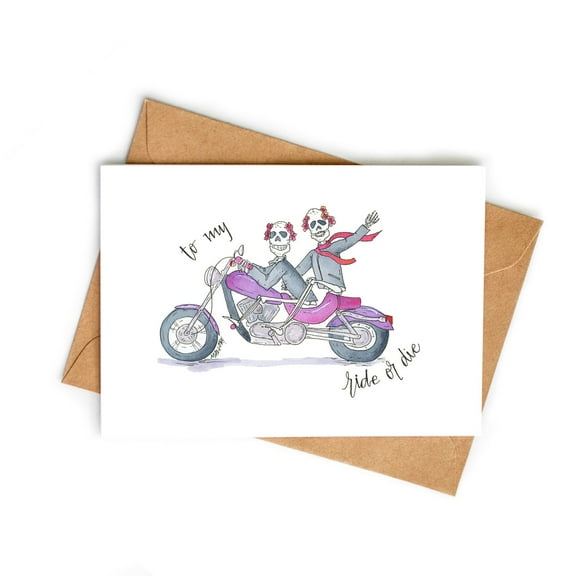 To My Ride or Die Card  Fun Motorcycle Skeletons Design  Envelope Included, Blank Inside  Perfect for Friendship, Anniversaries, or Celebrating Special Bonds