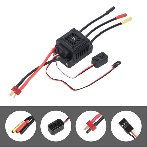 Controlador De Velocidad Electrónico 45A, Motor Sin Escobillas RC ESC T Plug 5.85V 3A BEC Salida Con Ventilador De Refrigeración Para Camión De Recorrido Corto 1/10