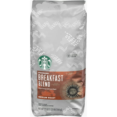 Starbucks Breakfast Blend Medium Roast Whole Bean Coffee, 20 oz. (Best Breakfast Coffee Beans)