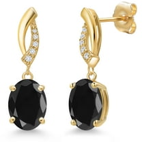 Gem Stone King 14K Yellow Gold Black Sapphire and Lab Grown Diamond Earrings for Women | 5.05 Cttw | Gemstone September Birthstone | Oval 9X7MM