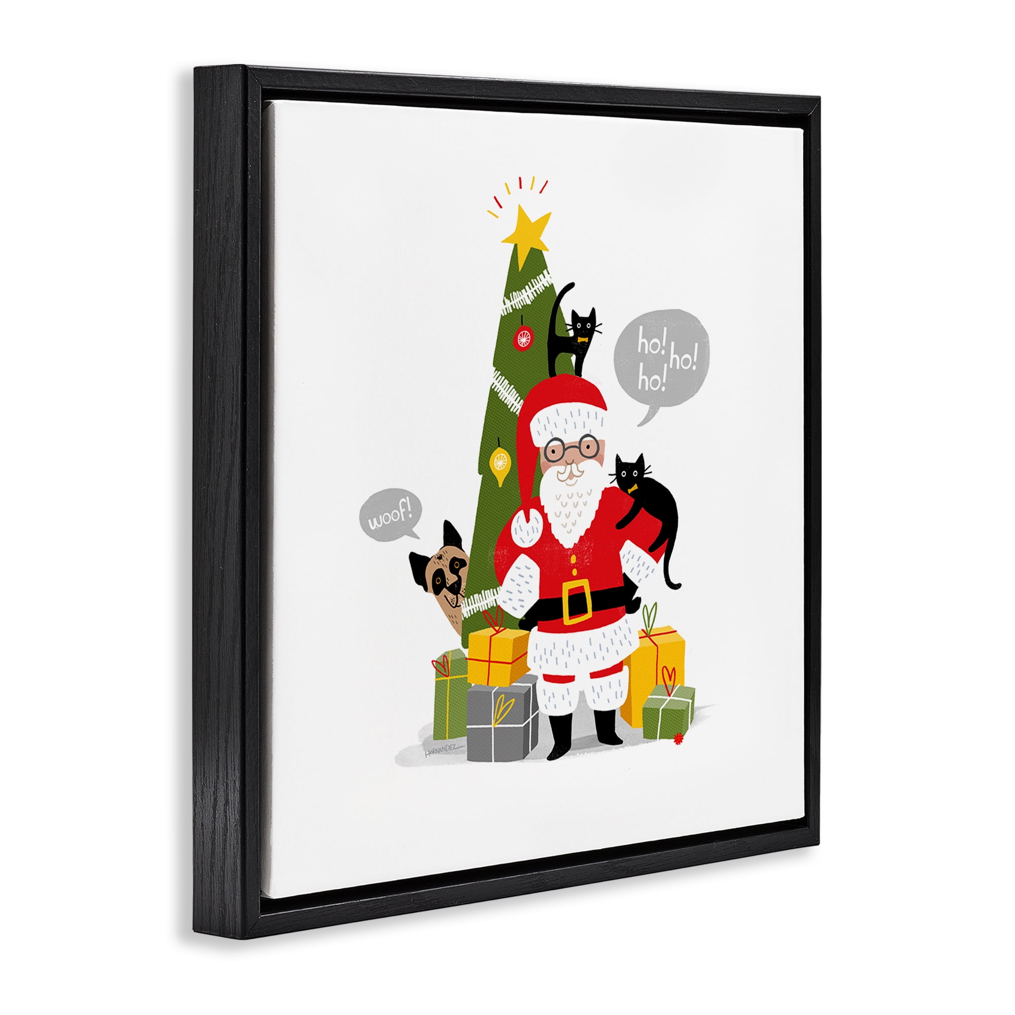 Stupell Industries Santa Paws with Pets Holiday Painting Black Floater Framed Canvas Art Prints Wall Art, 25 x 25
