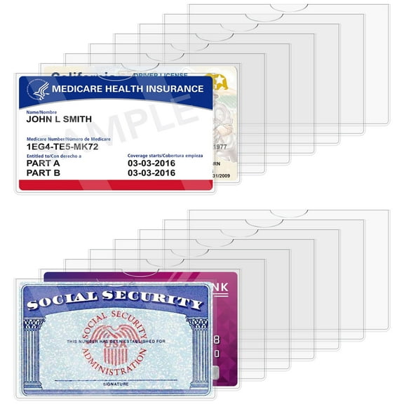 12 Pack Card Protector transparent waterproof PVC material Social Security, Medicare, Credit & Driver's License Sleeve 3.82x2.32in