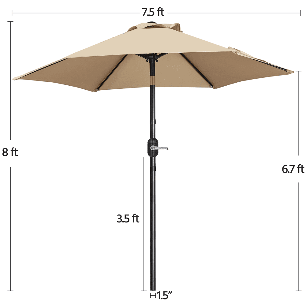 Renwick 7.5Ft Outdoor Patio Umbrella with Push Button Tilt and Crank, Tan
