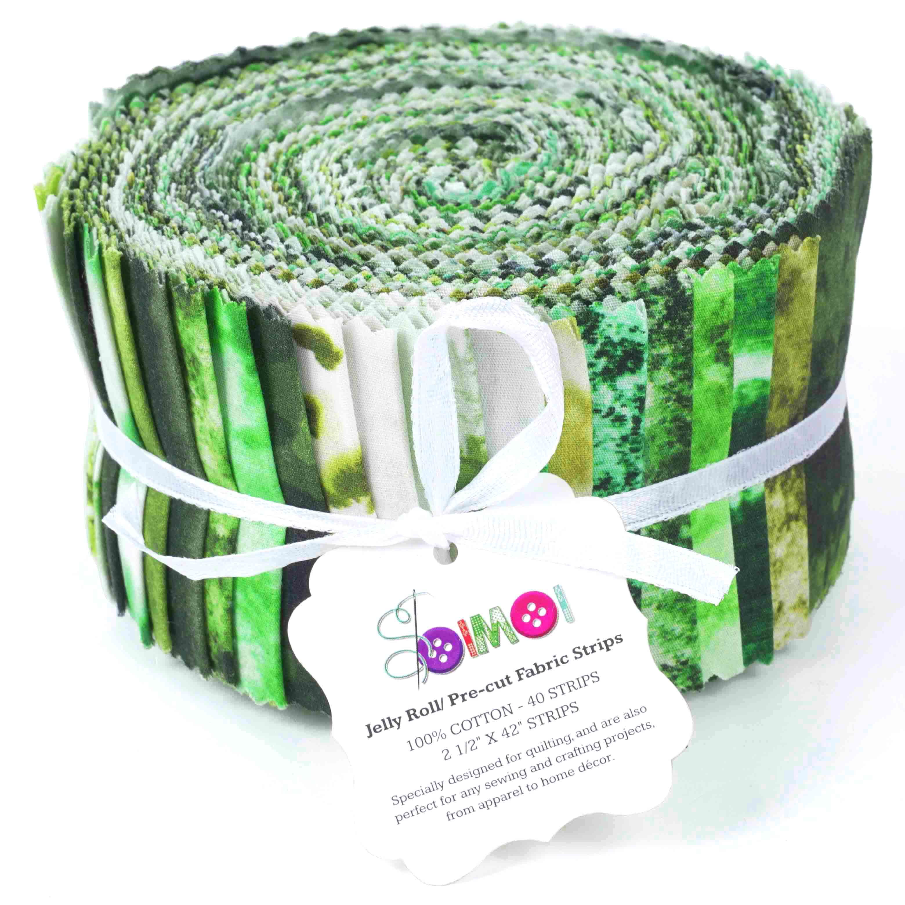 Soimoi 40Pcs Tie Dye Print Cotton Precut Fabrics For Quilting Craft Strips 2.5x42inches Jelly Roll - Green