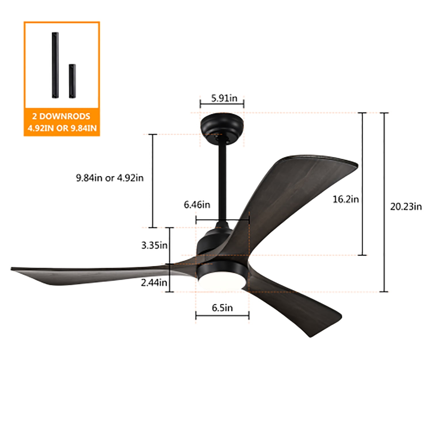 Spaco 52" Ceiling Fan, Indoor/Outdoor Ceiling Fans with Lights and Remote, Quiet DC Motor 3 Blade Ceiling Fans 6 Speed Levels for Bedroom Living Room Patio, Black