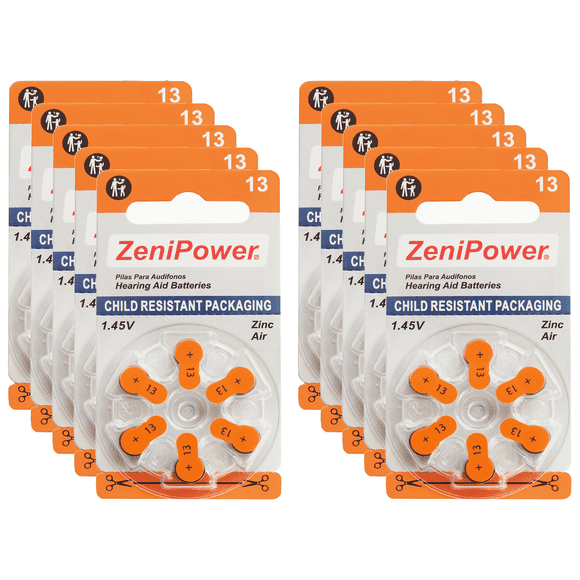 60 ZeniPower Hearing Aid Batteries Size: 13
