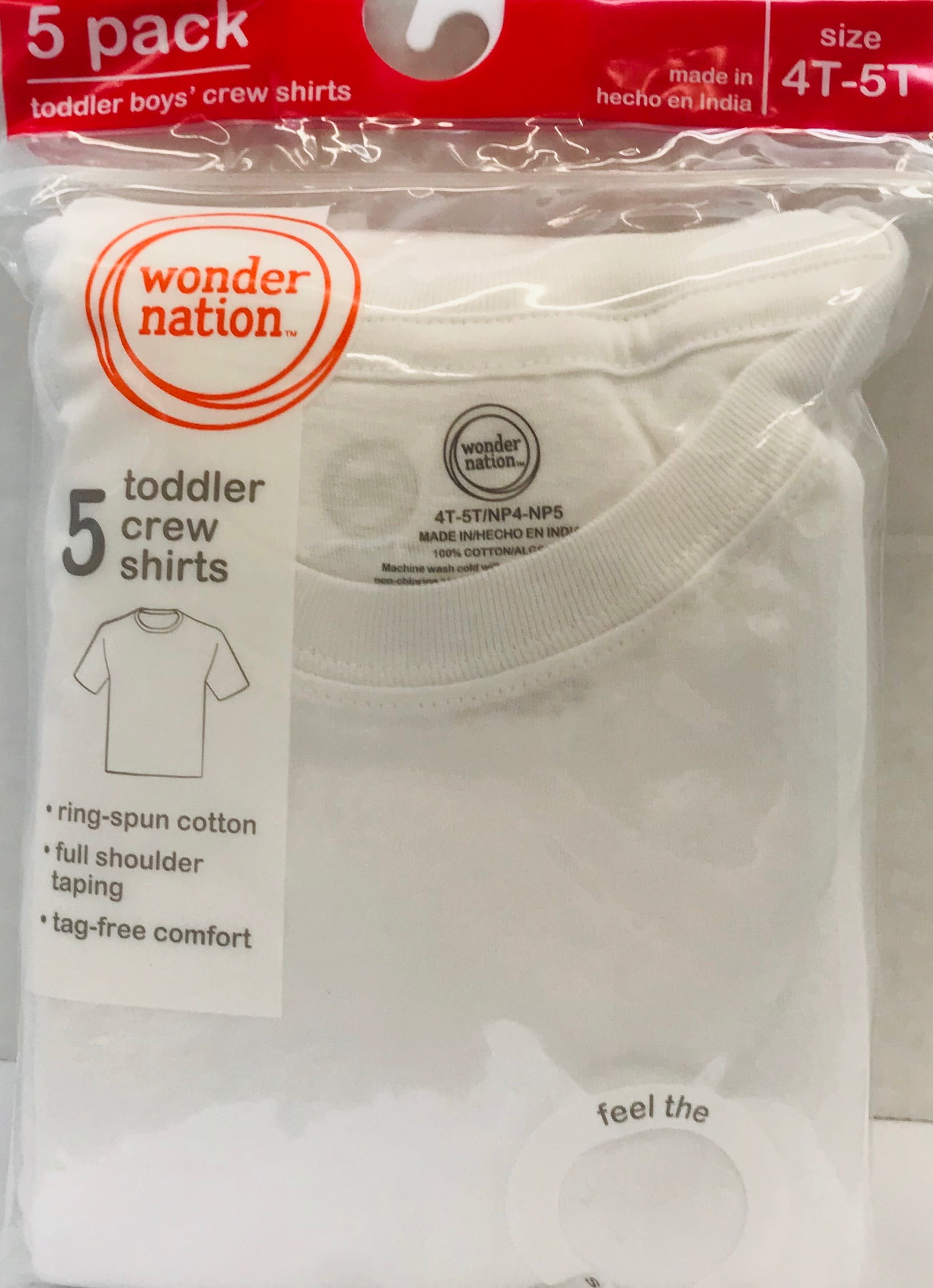 Wonder Nation Boys Crew Shirt, 5 Pack