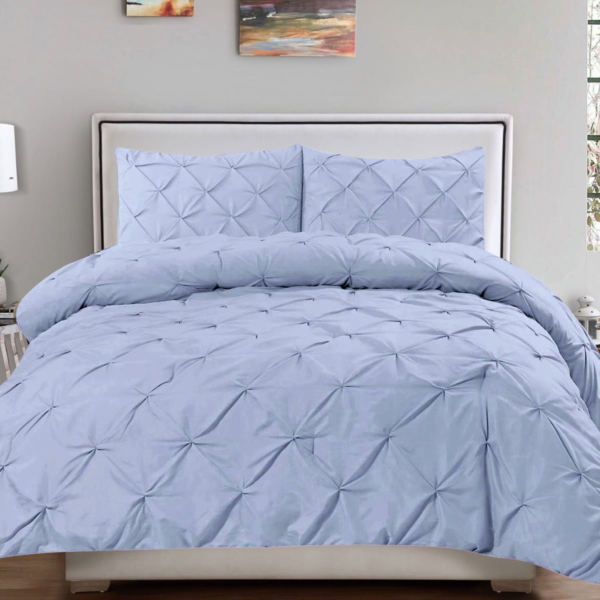 Duvet Cover & Pillow Sham Set Luxury 3 Piece Pinch Pleat Pintuck