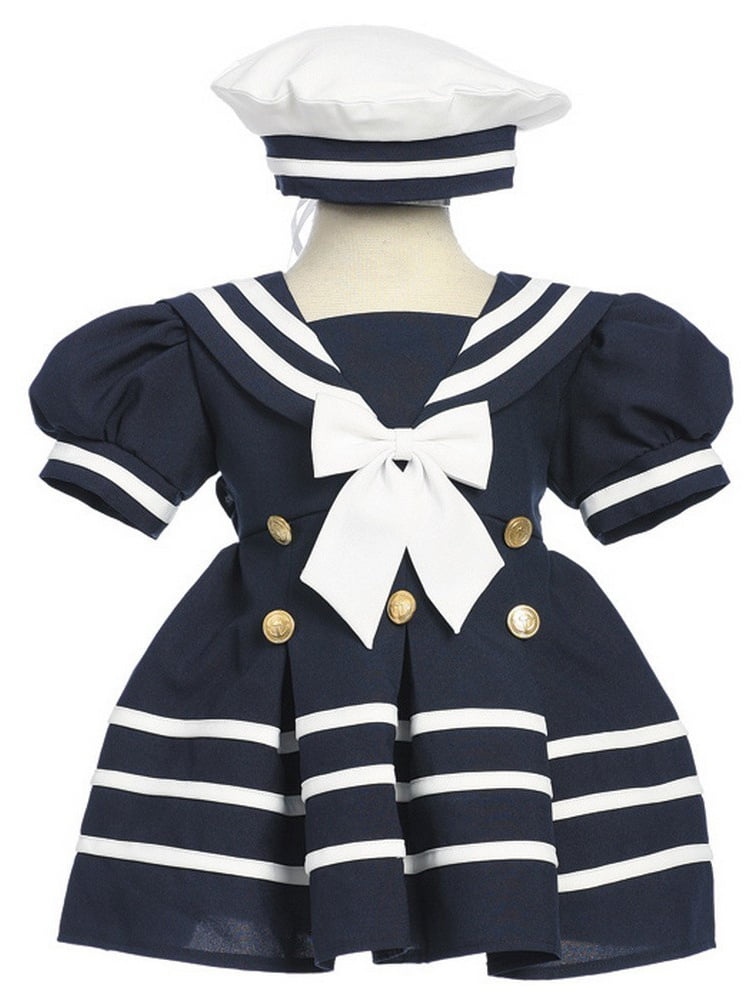 Infant Toddler Girl Navy White SAILOR Dress Formal Wedding Party Outfit sz S-4T