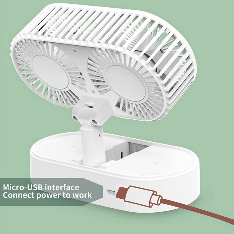 Dual Head Foldable Oscillating Fan with 3 Speeds, Portable USB