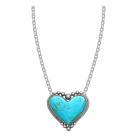 Necklaces for Women Creative Vintage Heart Turquoise Pendant Necklace Personality Fashion Party Boho Jewelry Gifts Necklace Necklaces (Sky Blue,One Size)