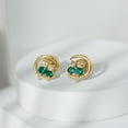 thumbnail image 3 of Rosec Jewels Cute Cat and Moon Stud Earrings with Lab Grown Emerald and Moissanite (AAAA Grade), 14K Yellow Gold, 3 of 7