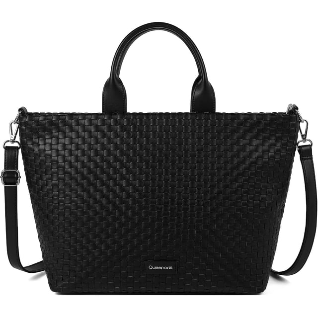 Queenoris Bolso Tejido para Mujer, Bolso Tote de Cuero Vegano Bolso de Compras de Moda de Playa de Verano y Bolso Bandolera Hecho a Mano