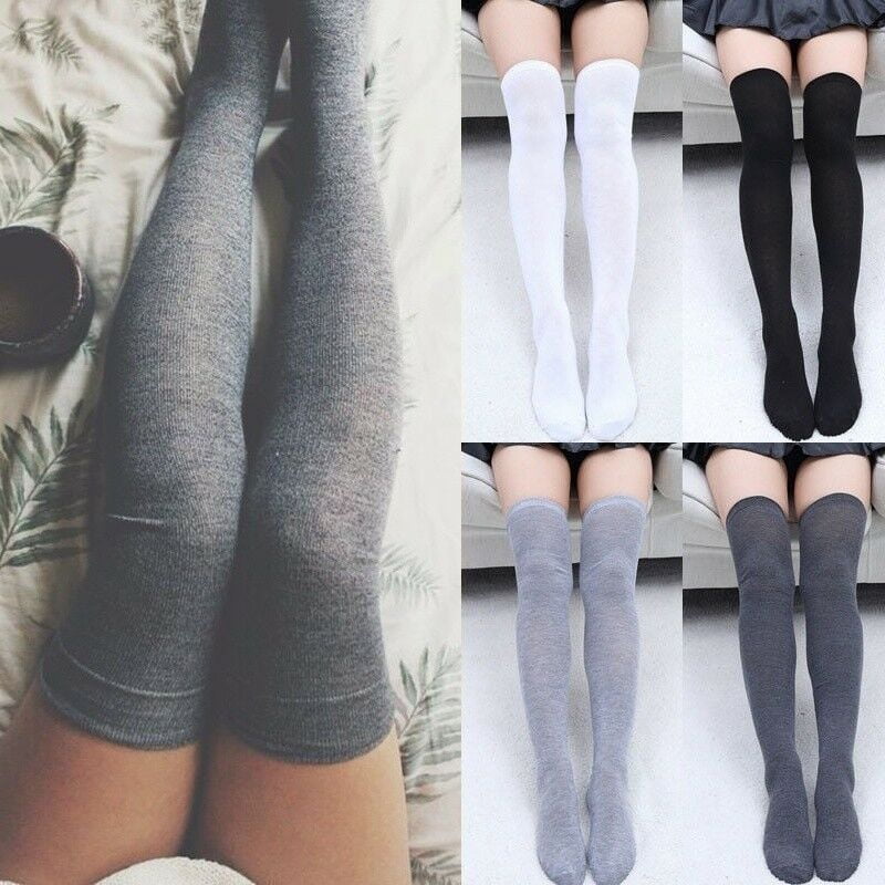 Women Girl Thigh High OVER KNEE Socks Candy Color Long Cotton Stockings Decor