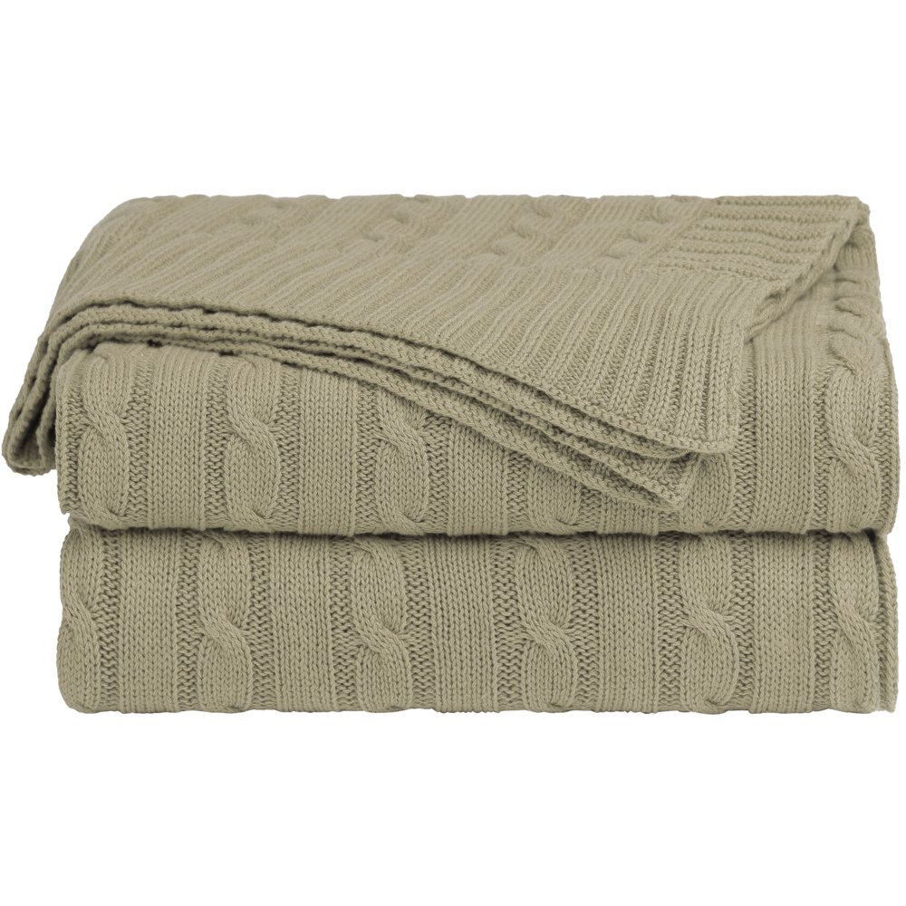 Unique Bargains 100 Cotton Cable Knit Throw Bed Blanket Khaki 60" x 78