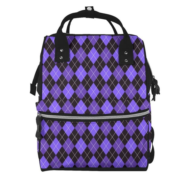 Fotbe purple argyle Mochila Maternidad - Lona de Sarga Impermeable, Mochila de Pañales de Gran Capacidad con Múltiples Bolsillos y Correas Ajustables