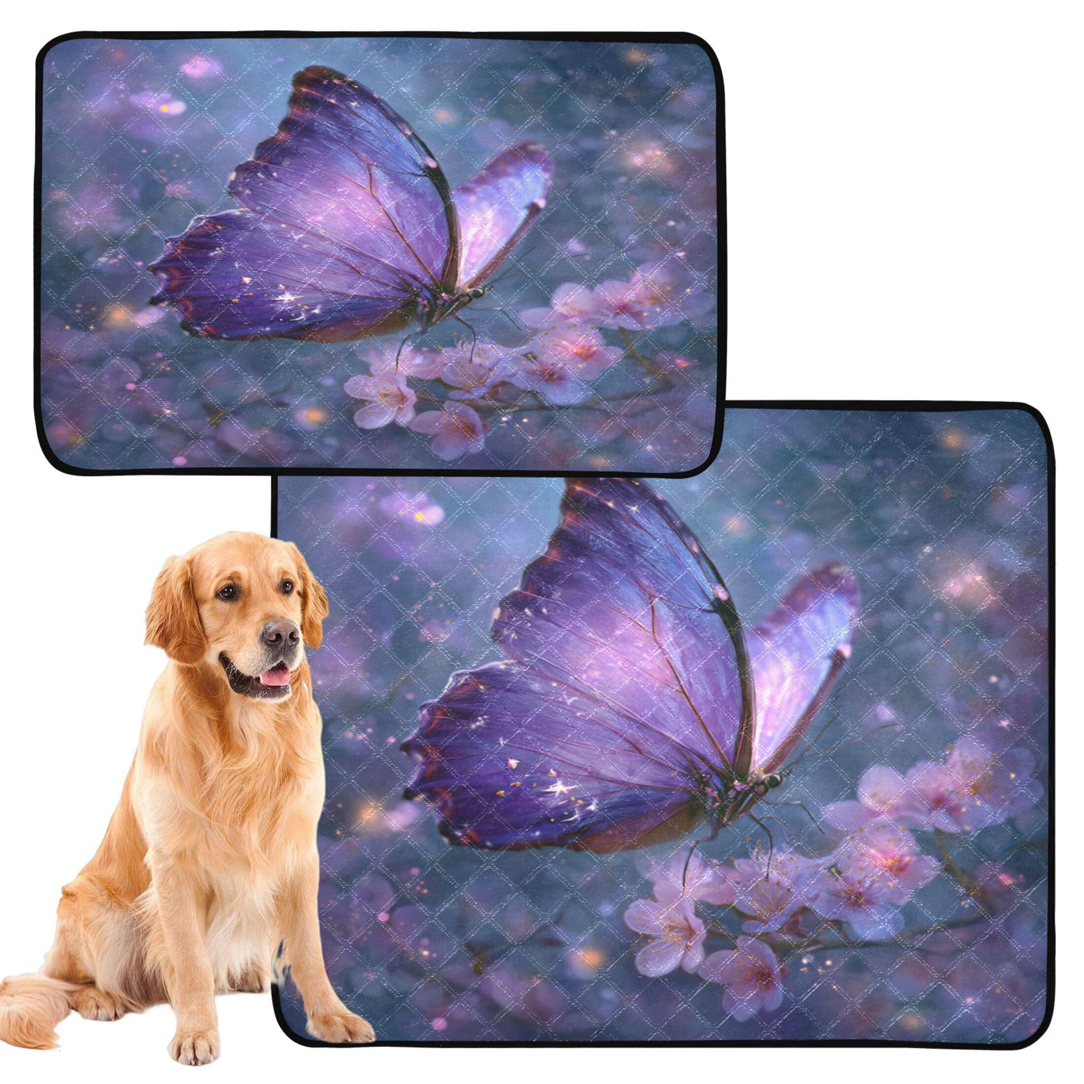 Qxltty Sakura Purple Butterfly Cat litter Pads Pet Set of 3 Diaper Mats Center Anti-leakage Layer Absorbent Soft and Comfortable