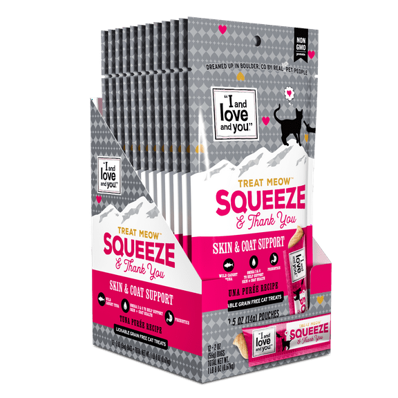 "I and love and you" Treat Meow Squeeze & Thank You, Skin & Coat Support, Cat Treats, 12 Ct.