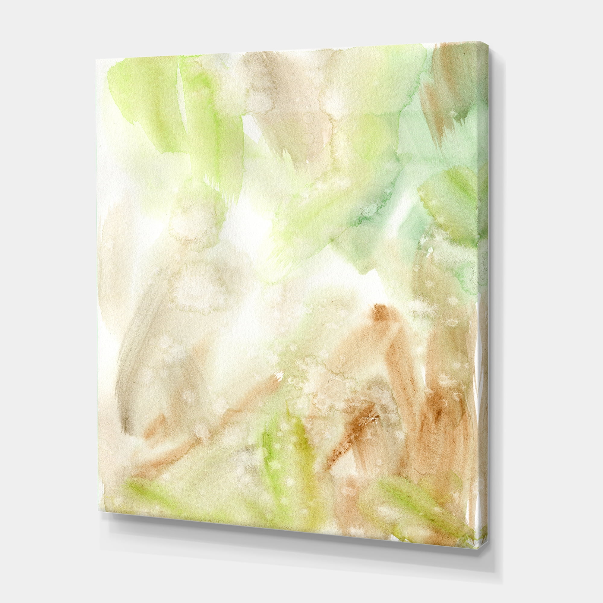 Designart ' Pastel Abstract With Brown Green and Beige Spots ' Modern Canvas Wall Art Print