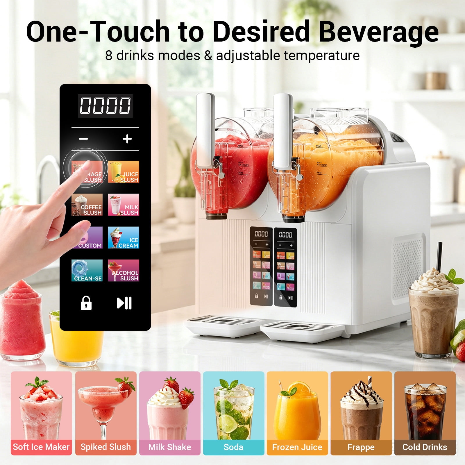 Slushie Machine, 68oz*2 Frozen Drink & Slushy Machine for Home, 5 Presets, No Ice Needed, Self Cleaning, Slushy Maker for Margaritas, Frappés, Milkshake, White