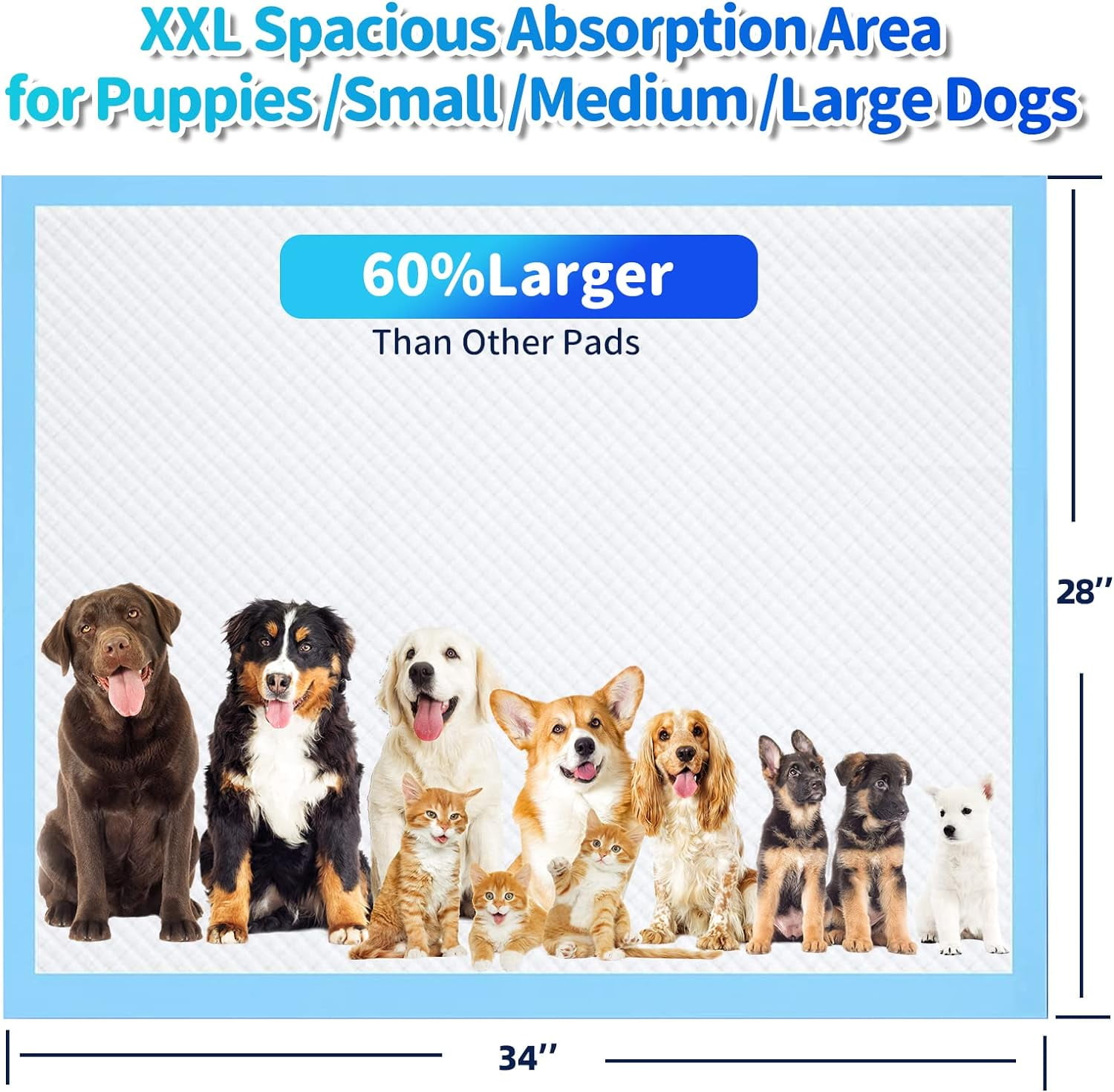 6 Layers Leak-Proof Super Absorbent Puppy Pads Pee Pads for Dogs, XXL Extra Large Thicken Polymer Quick Dry Dog Pads, Disposable Pet Training Pads for Dogs Cats Rabbit Parrots