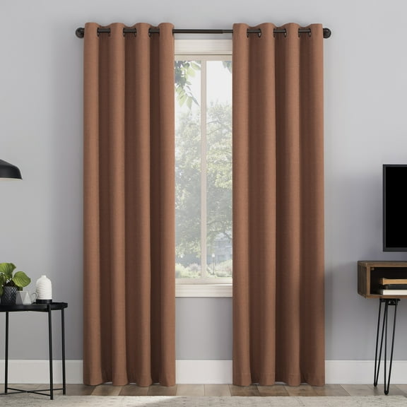 Sun Zero Channing Grid Texture Draft Shield Fleece Insulated 100% Blackout Grommet Curtain Panel, 50X84, Terracotta
