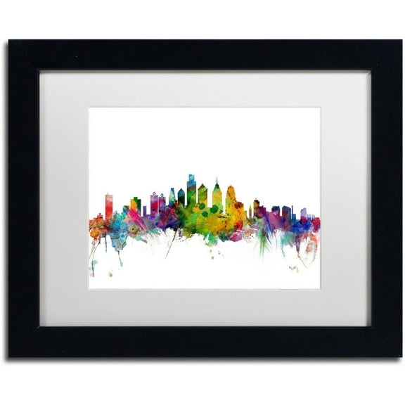 Trademark Fine Art 'Philadelphia Pennsylvania Skyline' Canvas Art by Michael Tompsett, White Matte, Black Frame