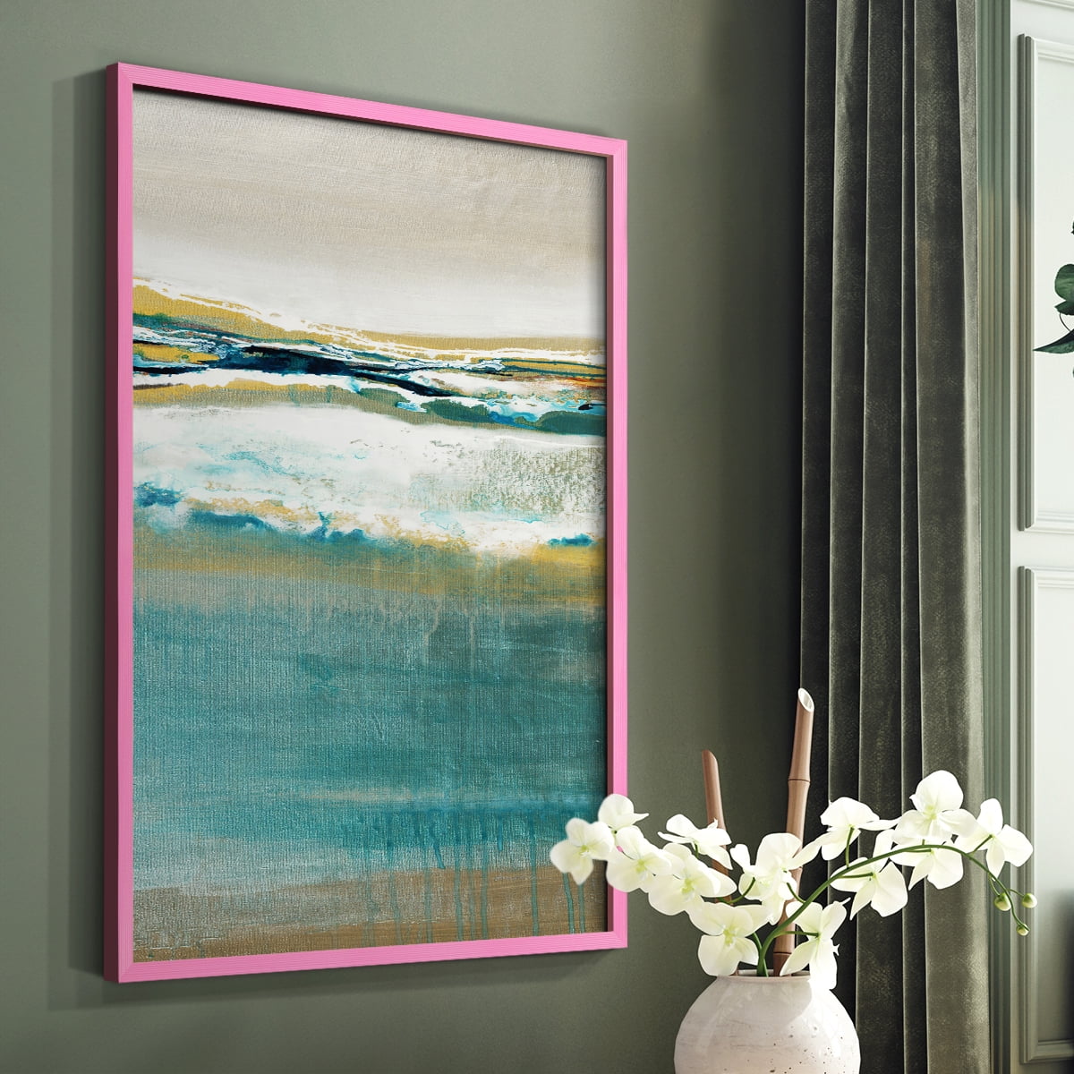 Aqua Quartz V2 Framed Print in Pink Solid Wood Framed Print No Nail Hanging