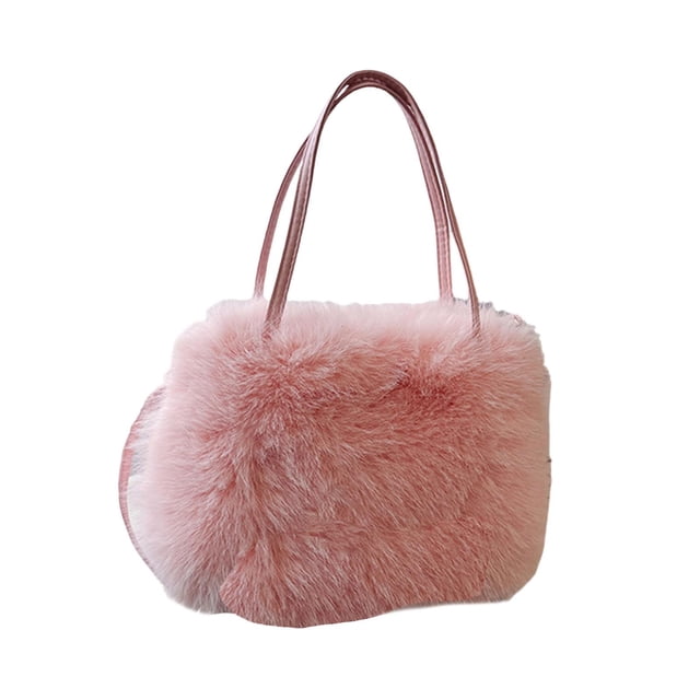 Bolso de mano de felpa para mujer, bolso de mano con asa superior suave para viajes, desplazamientos y vacaciones. Rosa