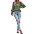 thumbnail image 7 of QAFOPEH Women's Crewneck Puff Long Sleeve Smocked Blouse Solid Color Casual Textured Tops, 7 of 7