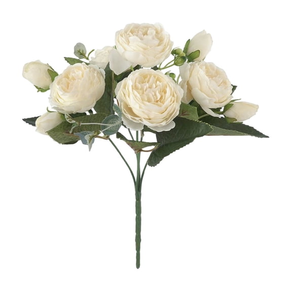 Tao Tao Artificial Cerise Peony Bush - Faux Indoor Floral Arrangement - Lifelike Faux Peony Bush - For Home Or Office Decor -Artificial Flowers For Home Wedding Decoration White
